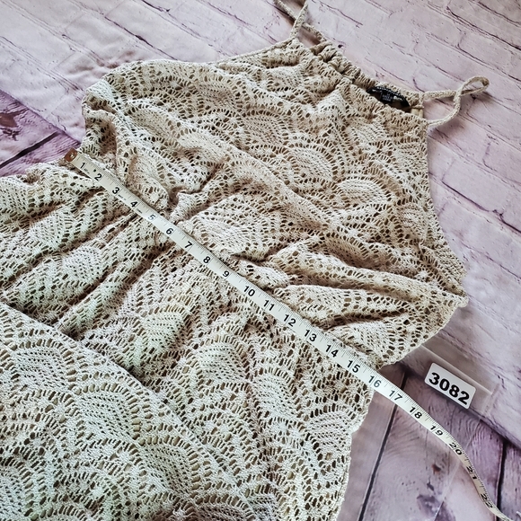 Sharagano Lace Maxi Dress Halter Sleeveless Beachy Summer Bohemian in Bone Sz 14 - Picture 12 of 13